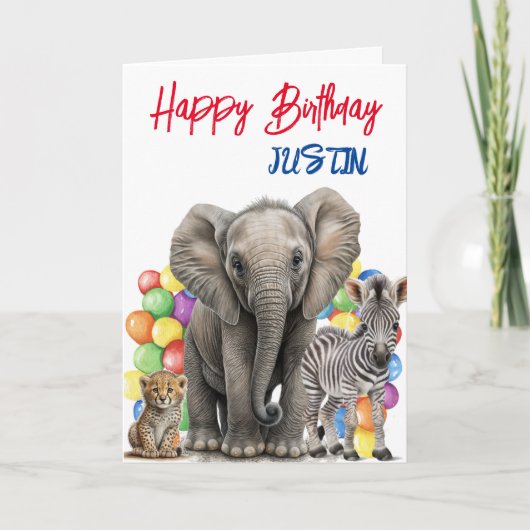 Carte anniversaire personnalisée Animaux de la jun (Devant)