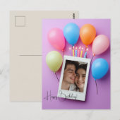 Carte anniversaire personnalisée Poloraid violet (Devant / Derrière)