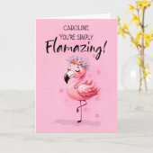 Carte Anniversaire Personnaliser avec Flamant rose Fabri (Fleur jaune)