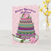 CARTE ANNIVERSAIRE - PETITE AMIE - GÂTEAU DÉCORÉ À PLUSI (Fleur jaune)