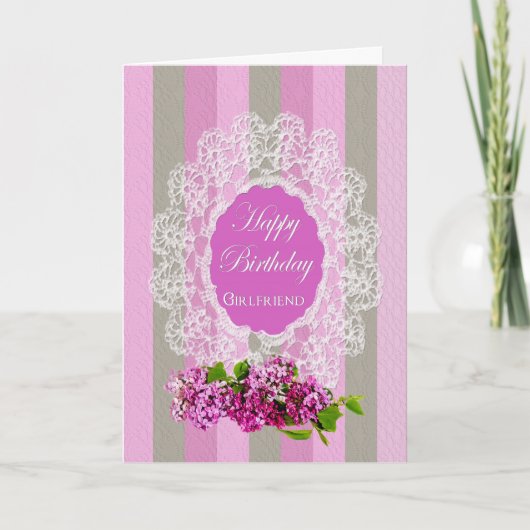 Carte ANNIVERSAIRE - Petite amie - Lilacs/Dentelle Viell (Devant)