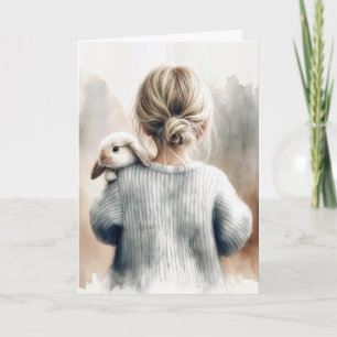 Carte Anniversaire Petite fille avec un lapin
