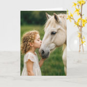 Carte Anniversaire Petite Fille Baiser Son Cheval (Fleur jaune)