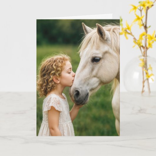 Carte Anniversaire Petite Fille Baiser Son Cheval (Fleur jaune)