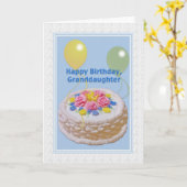 Carte Anniversaire, petite-fille, gâteau et ballons (Fleur jaune)