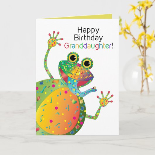 Carte Anniversaire, Petite-fille, Grenouille, Groupe Kal (Fleur jaune)