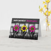 CARTE ANNIVERSAIRE - PETITE-FILLE - NOIR/BLANC/JOURNÉES (Fleur jaune)