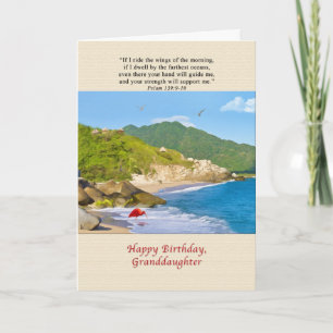 Carte Anniversaire, petite-fille, plage, collines,