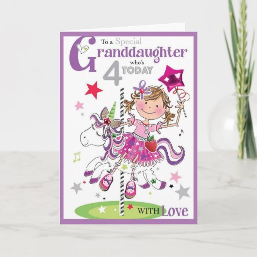 Carte Anniversaire - Petite-Fille Qui A 4 Ans Aujo (Devant)