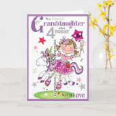 Carte Anniversaire - Petite-Fille Qui A 4 Ans Aujo (Fleur jaune)