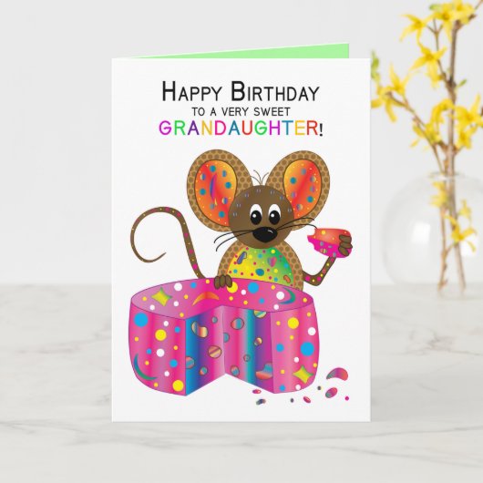 Carte Anniversaire, Petite-fille, Souris, Groupe Kaleido (Fleur jaune)