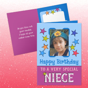 Carte Anniversaire photo bleu violet de nièce très spéci