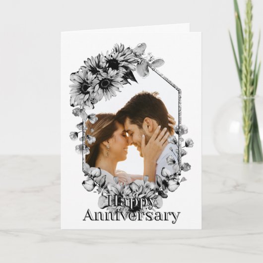 Carte Anniversaire photo de tournesol noir et blanc (Devant)