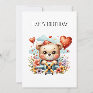 Carte Anniversaire Pilote Ours en Peluche