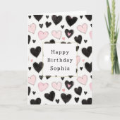 Carte Anniversaire Pink Black Hearts (Devant)