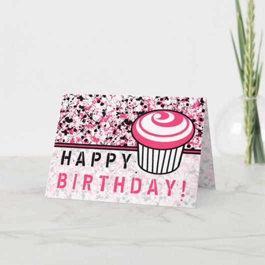 Carte Anniversaire Pink & Black Paint Splatter (Devant)