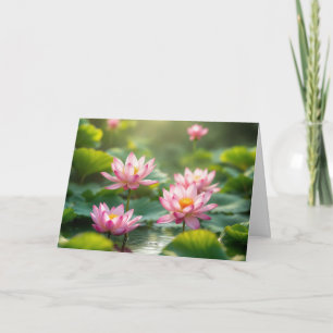 Carte Anniversaire Pink Lotus Flottant dans un étang