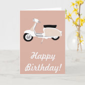 Carte Anniversaire Pink Retro Scooter (Fleur jaune)