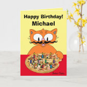 Carte Anniversaire Pizza Party Personnalisée Chat (Fleur jaune)
