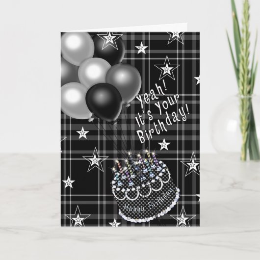 Carte Anniversaire, Plaid Noir & Blanc, Ballons, N'Impor (Devant)
