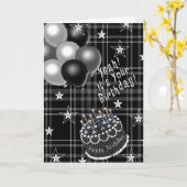 Carte Anniversaire, Plaid Noir & Blanc, Ballons, N'Impor (Fleur jaune)
