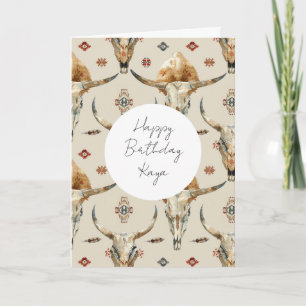 Carte Anniversaire Plumes Tribales Natives Crème Marron
