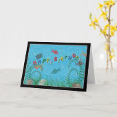 Carte Anniversaire,, Poisson nageant dans le réservoir (Fleur jaune)