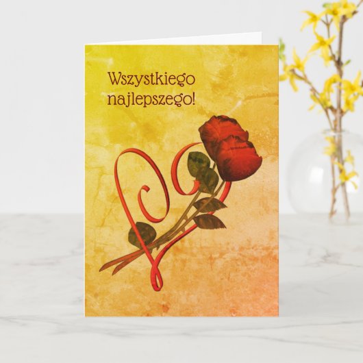 Carte Anniversaire polonais Sto Lat Red Roses Coeur (Fleur jaune)