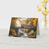 Carte Anniversaire Pont couvert d'automne (Fleur jaune)
