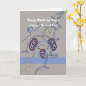 Carte Anniversaire pour deux ans. Vieux garçon avec élép (Fleur jaune)