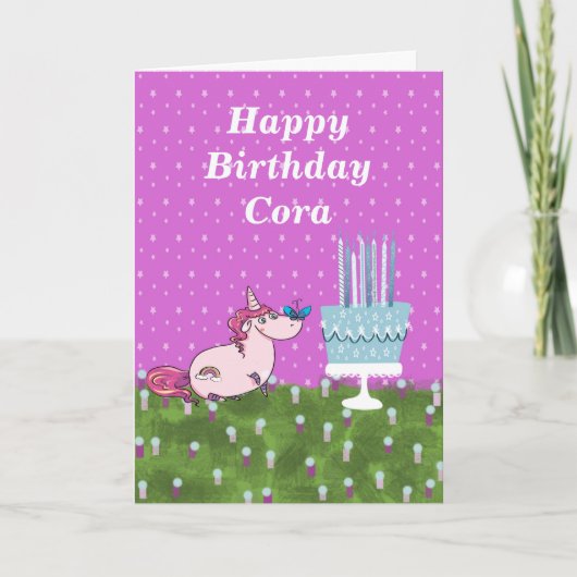 Carte Anniversaire pour enfant avec gâteau et licorne (Devant)