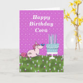 Carte Anniversaire pour enfant avec gâteau et licorne (Fleur jaune)