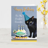 Carte Anniversaire pour grand-père avec chat et gâteau n (Fleur jaune)