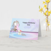 Carte Anniversaire pour Jeune Dame en Salle Rose (Fleur jaune)