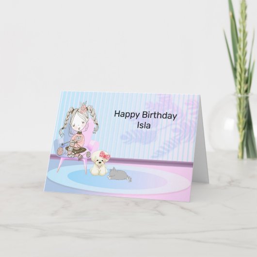 Carte Anniversaire pour Jeune Dame en Salle Rose (Devant)