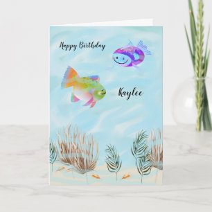 Carte Anniversaire pour jeune fille avec poissons dans l