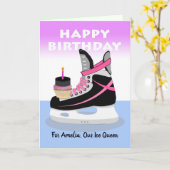 Carte Anniversaire pour joueuse de hockey sur glace fémi (Fleur jaune)