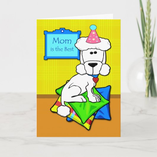 Carte Anniversaire pour maman, caniche blanche sur Couss (Devant)