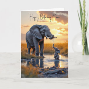 Carte Anniversaire pour Maman Éléphant Avec Bébé