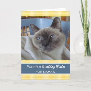 Carte Anniversaire pour Mamaw, chat dans le panier de