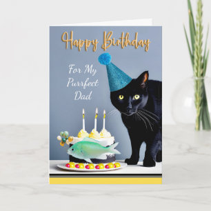 Carte Anniversaire pour papa avec chat et gâteau noir