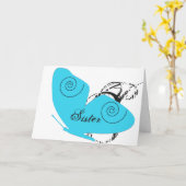 Carte Anniversaire pour soeur, grand papillon bleu clair (Fleur jaune)