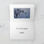 Carte Anniversaire pour tous, oiseaux noirs dans l'arbre (Intérieur)