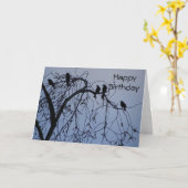 Carte Anniversaire pour tous, oiseaux noirs dans l'arbre (Fleur jaune)