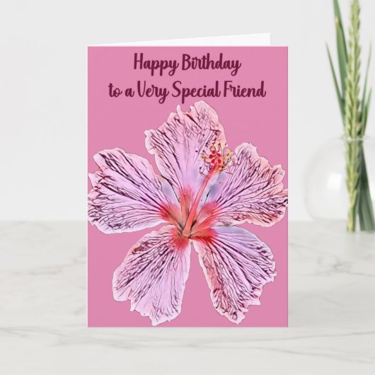 Carte Anniversaire pour un ami avec Hibiscus numérique (Devant)