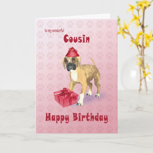 Carte anniversaire pour un cousin avec un chiot (Fleur jaune)