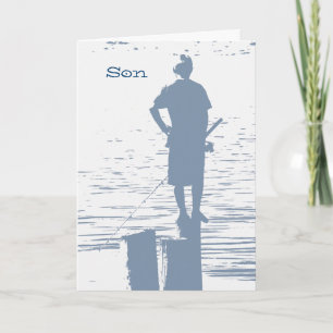 Carte Anniversaire pour un fils, garçon pêchant à partir