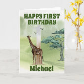 Carte Anniversaire Premier 1er Safari Giraffe Afrique (Fleur jaune)