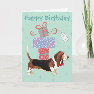 Carte Anniversaire présente Basset Hound