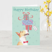 Carte Anniversaire présente Bull Terrier (Fleur jaune)